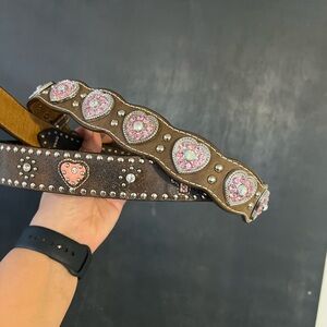 Nocona Brown and Pink Kids Belt with Heart Accents bundle of 3